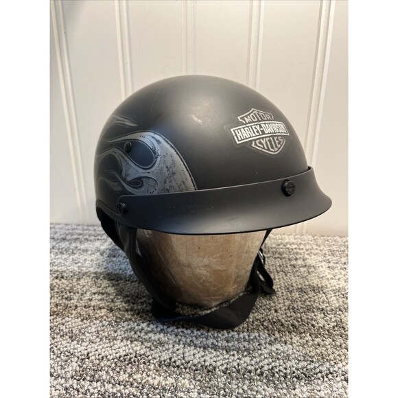 Harley Davidson Men Wheeler Half Helmet, Matte Black Gray Flames 98131-18VX Med.
